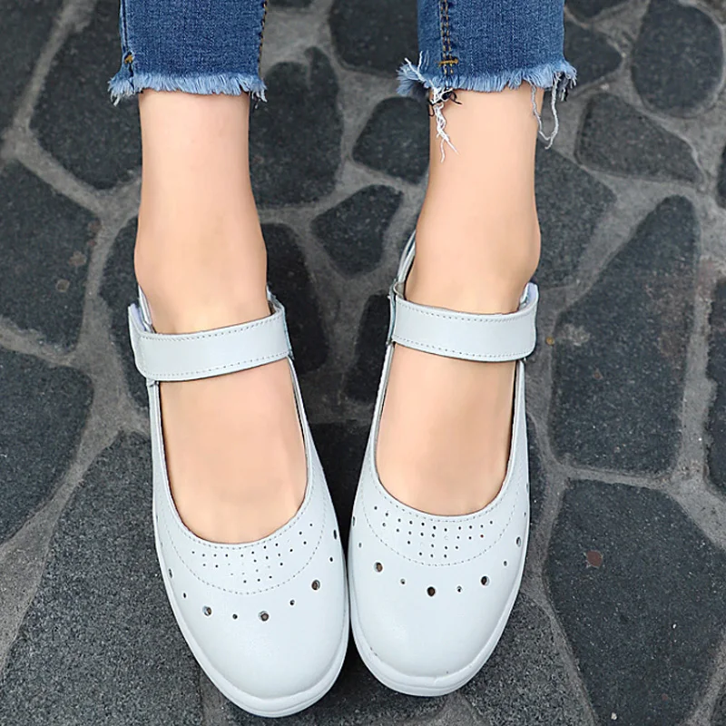 Туфли женские кожаные удобные плоская подошва Повседневная летняя обувь