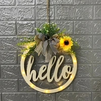 wooden welcome wreath sign with light simulation leaf wreath around heart simulation garland for wedding party decoration 2021