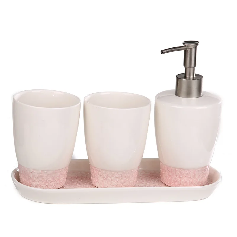 

WSHYUFEI Four-piece ceramic bathroom set cleaning bathroom toiletries gift Lotion bottle mouthwash cup bathroom accessories