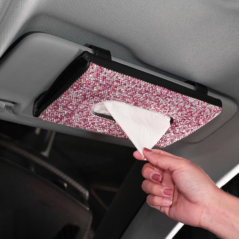 

Diamond Car Tissue Box Towel Set Car Sun Visor Tissue Box Holder Crystal Rhinestone Auto Interior Storage Decoration Accessories