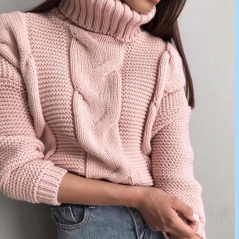 Женские свитера 2019 водолазка свитер женский Осень Зима повседневные короткие