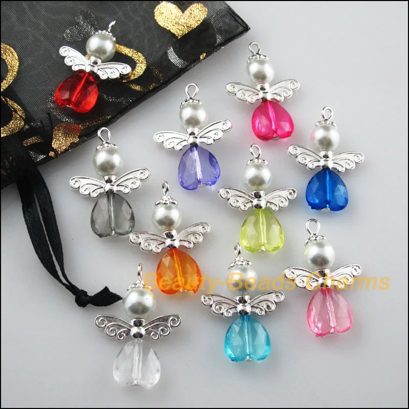 Модные посеребренные Подвески с крыльями 10 шт. Смешанное сердце танцующий Ангел