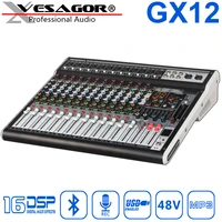 mixing console dj sound card recording bluetooth gx12 12ch reverb16dsp 48vmp3 digital display interface dj mixer usb auido mixer