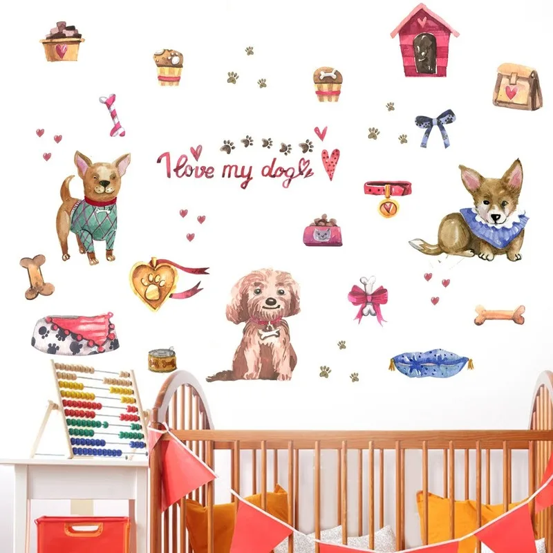 

Cartoon Color Dog Pet Wall Sticker for Kids Room Decoration Nursery Baby Mural Wall Decor Children's Aesthetic Sticker Removable