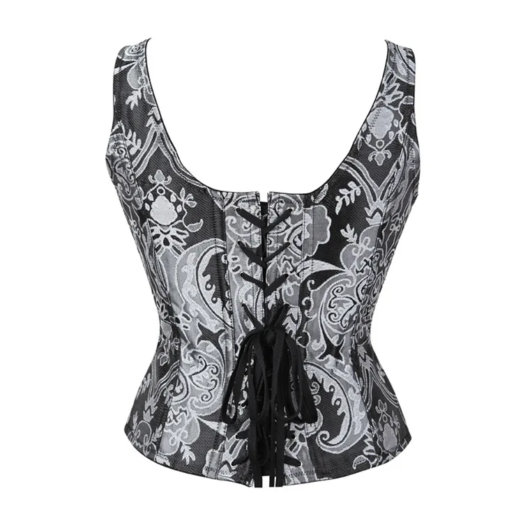 

Women's Steampunk Gothic Brocade Corset Top Hourglass Steel Boned Bustier Vest Shoulder Straps Tank Lace Up Jacquard Corsets