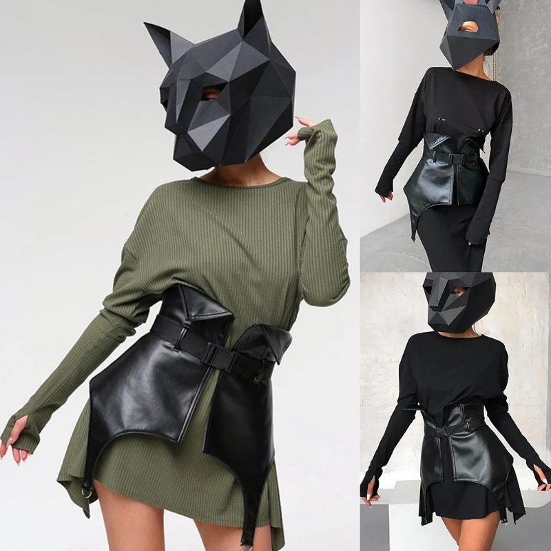 Womens Gothic Faux Leather Corset Skirt Dress Waist Belt Adjustable Black Harness Buckle Bustier Waistband Peplum Bodice | Аксессуары