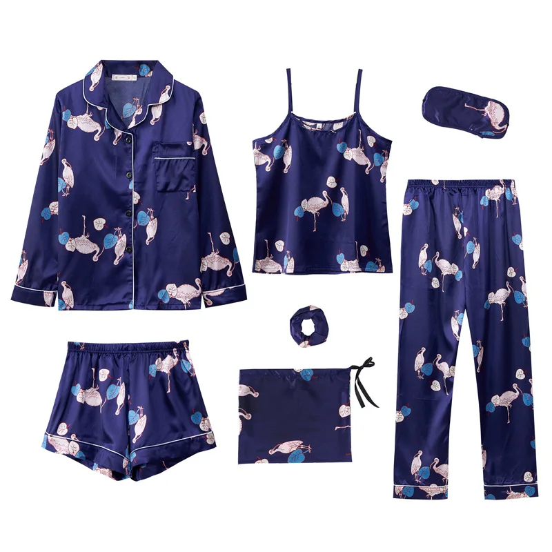 Женская шелковая атласная пижама с цветочным принтом 7 шт. | одежда