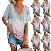 2021 new summer women dyeing gradient t shirt loose casual short sleeve round neck printing shirts fashion pullover tops