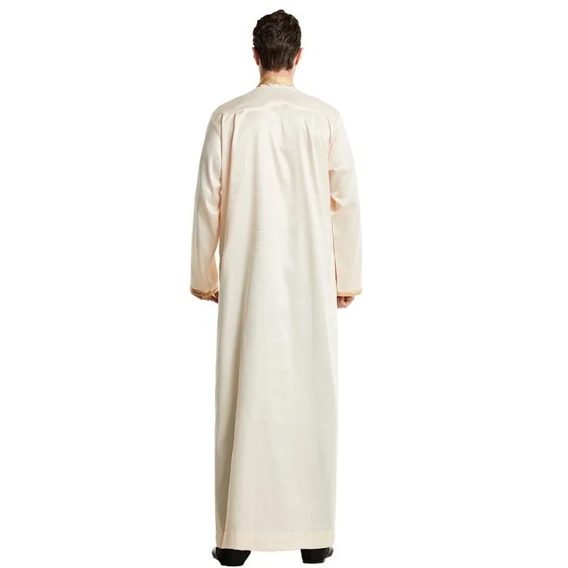 Muslim Men Emobroidery Thawb Thobe Dishdasha UAE Kandourah Saudi Arabia Traditional Costumes Islamic Clothing Modest Robe Jubba