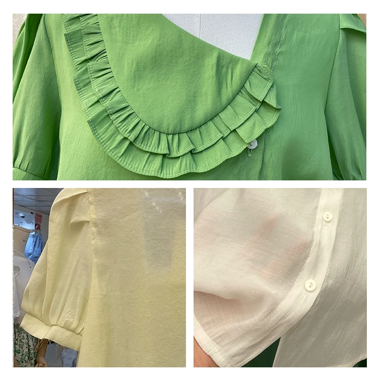 

2021 Summer Fashion Elegant Single-Breasted Irregular Collar Blouses Women Puff Sleeve Loose Slimming Top Solid Buttoned Shirt