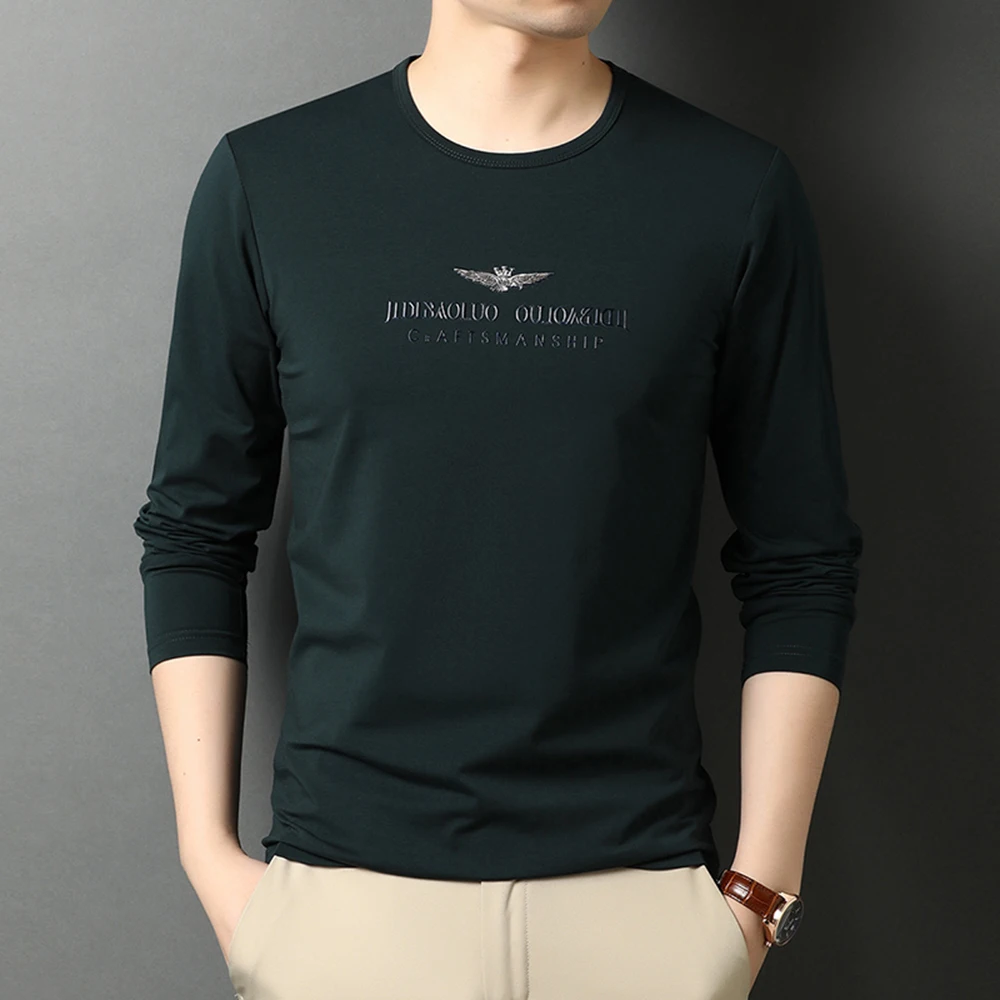 Мужская приталенная футболка с круглым вырезом и длинным рукавом | одежда