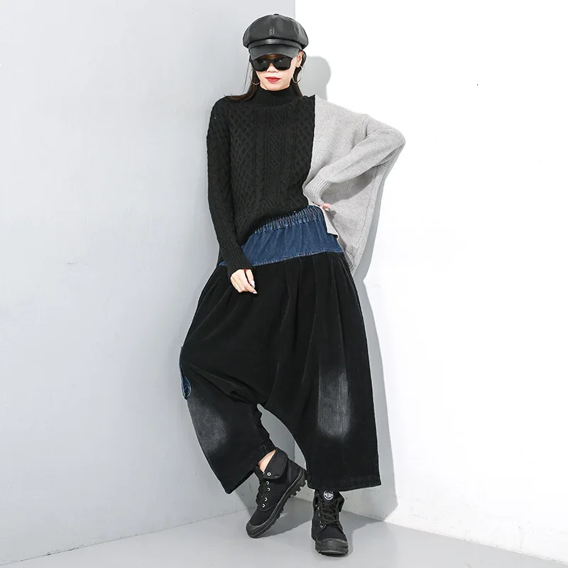 LANMREM 2020 Winter New Stitching Contrast Color Pullover Sweater Turtleneck Knitting Irregular Bat styles Female PC059 | Женская одежда