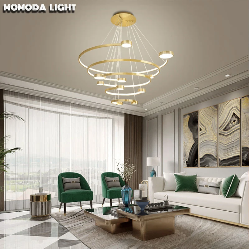 Современные светодиодный люстры с кольцами Светильники для фойе