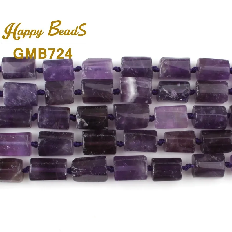 Natural Faceted Purple Amethysts Beads Cylinder Loose Spacer Stone For Jewelry Making DIY Charm Bracelet 7.5&quotInches 8x11mm | Украшения