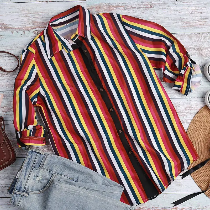 Женская Полосатая футболка с длинным рукавом и цветочным принтом кактуса