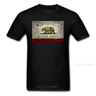 Винтажные футболки, футболка в Калифорнийском стиле, футболка с государственным флагом, Мужская черная футболка с изображением медведя на летоосень, Лидер продаж, одежда из 100% хлопка