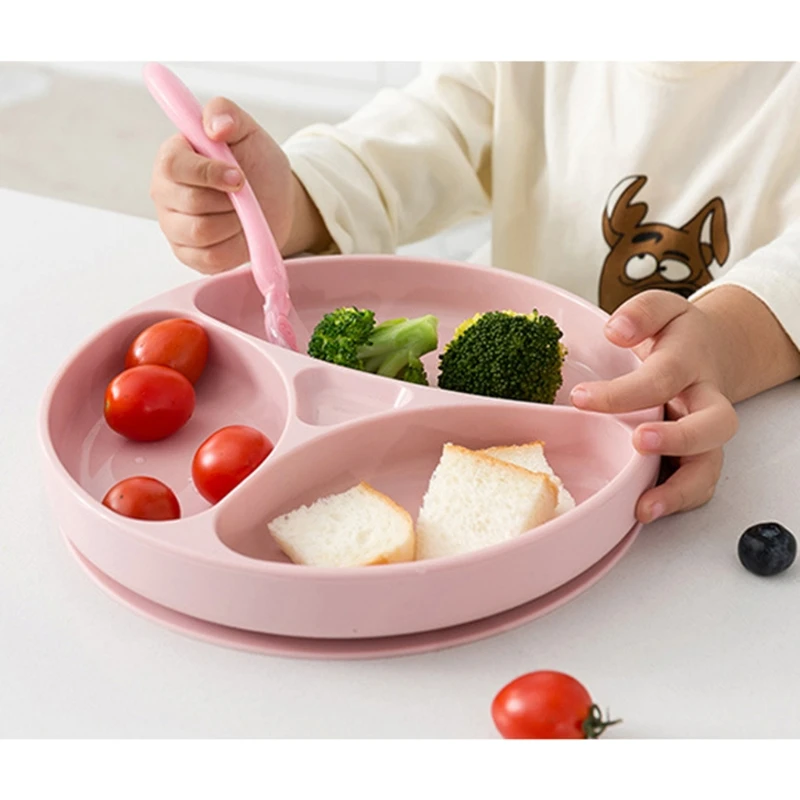 

Baby Feeding Bowl Non-slip Silicone Suction Divided Anti-Hot Training Plate Utensil BPA-Free Dishes Eating Dinnerware for A5YC
