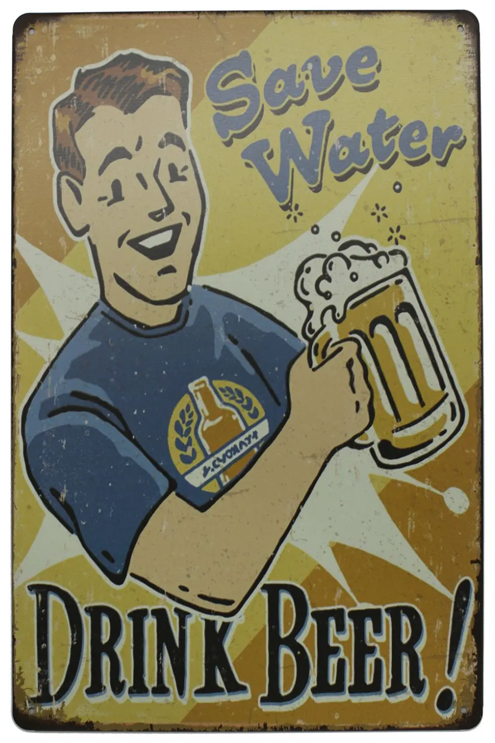 

Save Water Drink Beer, Metal Tin Sign, Vintage Plaque Bar Pub Home Wall Decor, 8 x 12 inch
