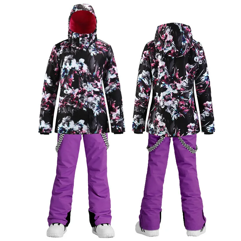 Зимний лыжный костюм женский ветрозащитный водонепроницаемый теплый взрослый