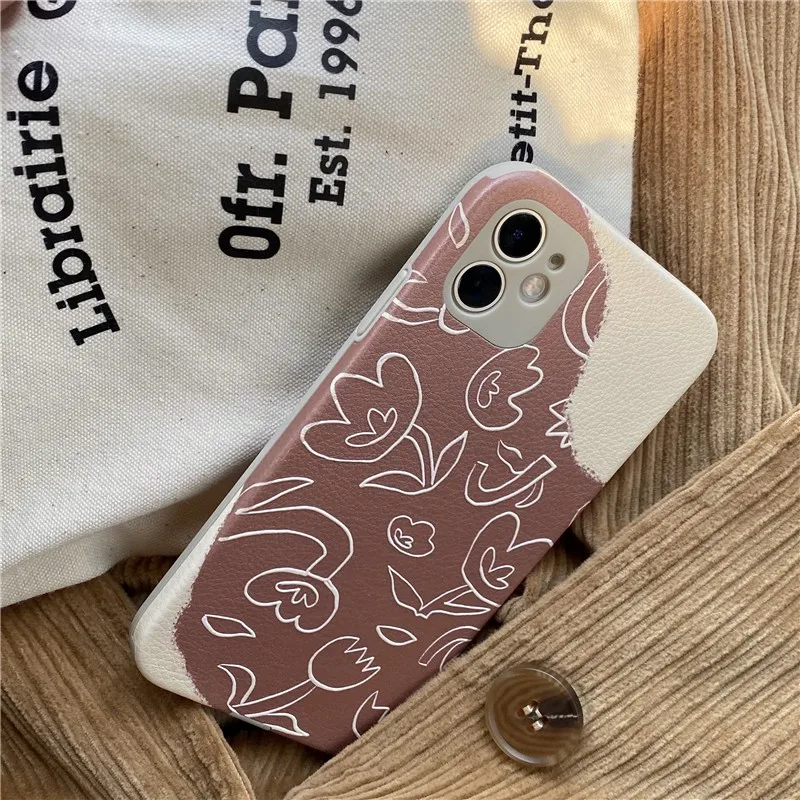 

Cute Retro Relief Flowers Female Soft Case For Iphone 11 12 Pro Max Mini 7 8 Plus Xr X Xs Se 2020 Leather Phone Cover Fundas