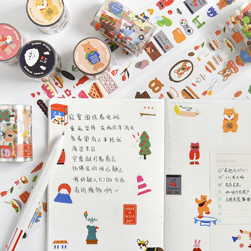 Cute Animals Global Travel Masking Washi Tape Decorative dog Adhesive Decora Diy Scrapbooking Sticker Label Stationery | Канцтовары для