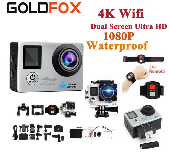 Ультра HD 4K двойной экран Экшн-камера 16MP Wifi Пульт дистанционного управления Спортивная камера 170D Go Водонепроницаемая профессиональная спортивная видеокамера