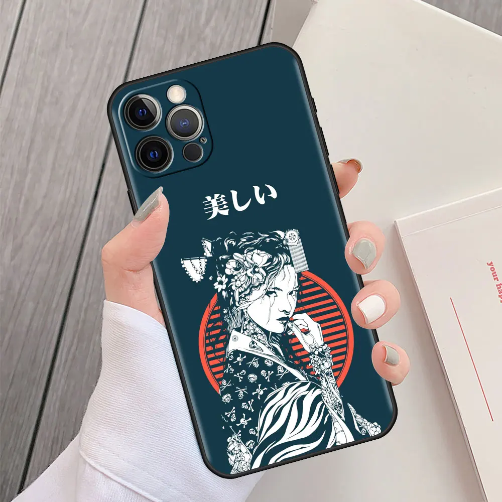 

Back Soft Cover for Apple iPhone 7 11 12 13 Pro XR X XS Max 6 6S 8 Plus 5 5S SE Tpu Matte Phone Case Japanese Style Art