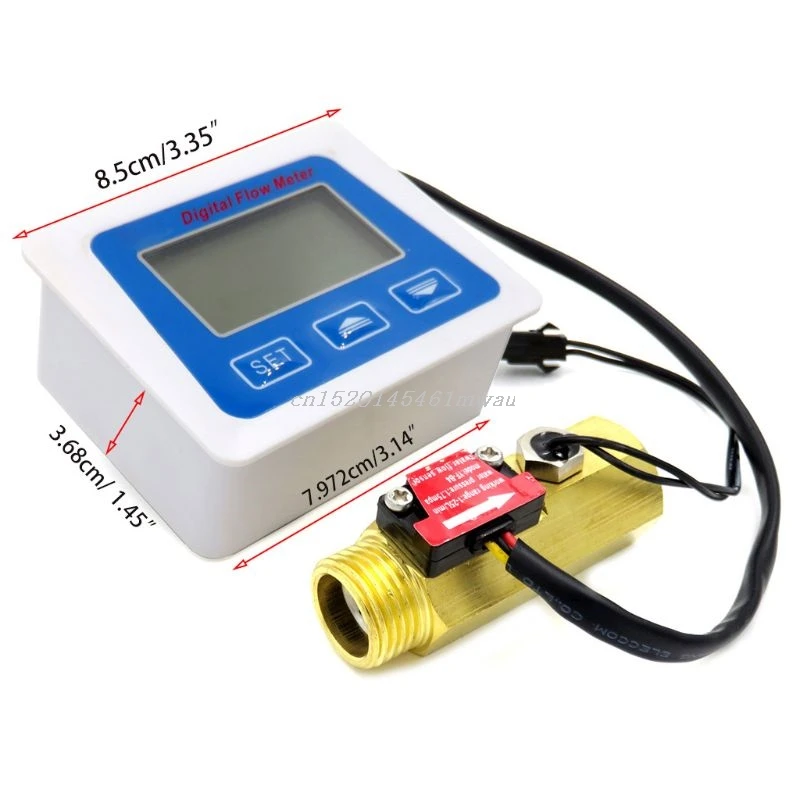 

G1/2" Flow Water Sensor Meter+Digital LCD Display Quantitative Control 1-30L/min