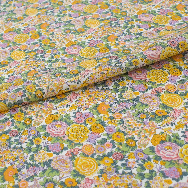 

Bright Yellow Flowers Cotton Fabric For Dress Платье Tissus Au MÈTre Telas Por Metro Sewing Ткань Для Шитья Vestidos Coton Ткани