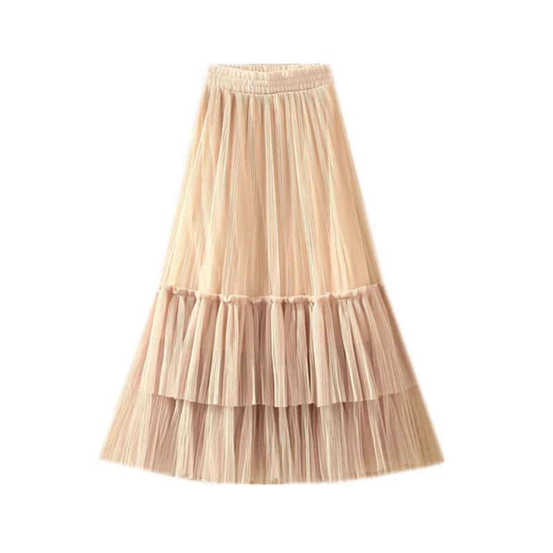 

edition of new fund of 2019 autumn winters is tall waist show thin joker pleated nets yarn cake skirt long skirts veil