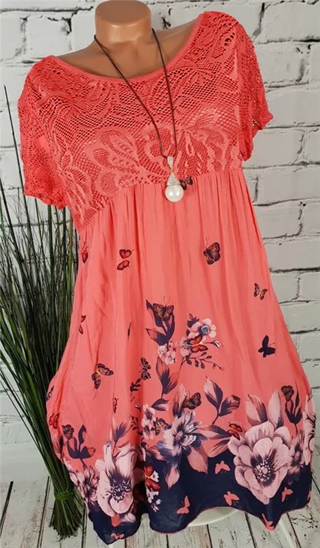 

Large size loose women dresses fashion casual printed dress 2021 summer round neck short-sleeved lace women dress 5XL