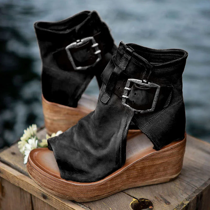 Nieuwe Vlakke Bodem Zomer Enkellaars Vrouwen Wedge sandaux Gesp Romeinse  Schoenen Vrouwen Open Teen Zomer Laarzen - купить по выгодной цене |  AliExpress