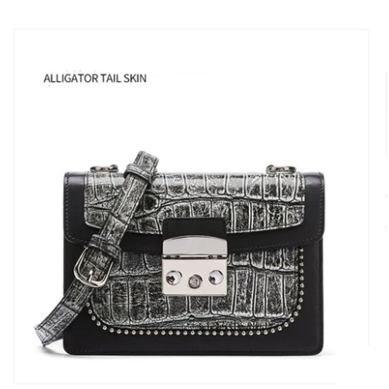 

Женская сумка из крокодиловой кожи FENGE, черная маленькая квадратная сумка через плечо из кожи аллигатора, с клапаном,