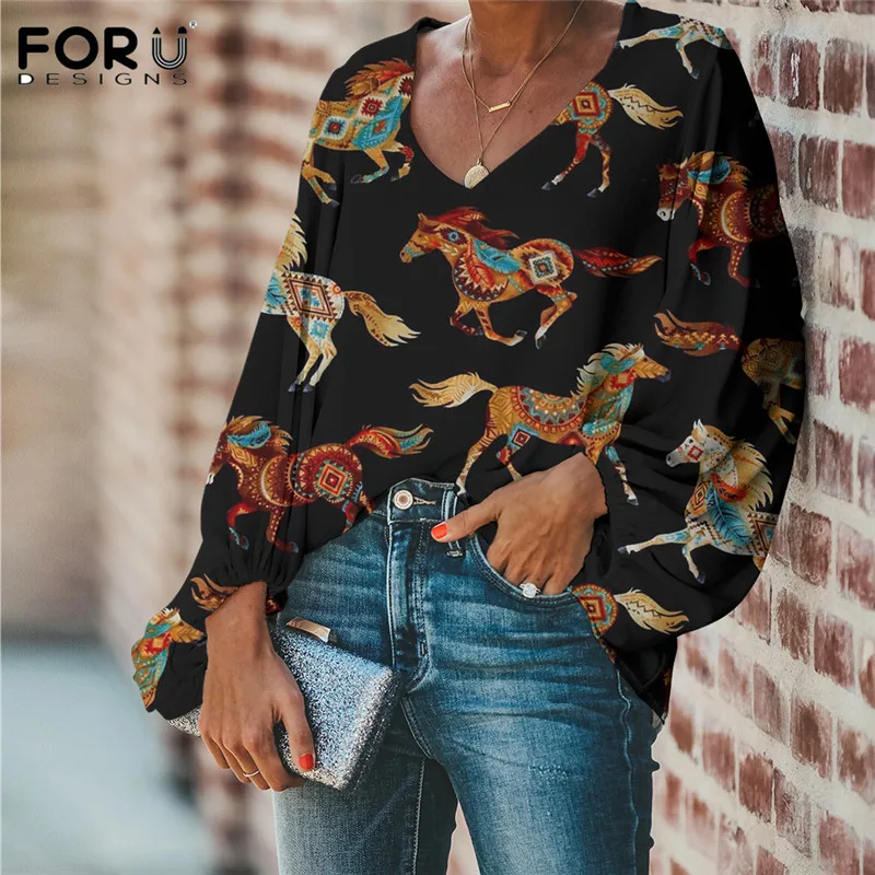 Женские воздухопроницаемые блузки с рукавами-фонариками и V-образным вырезом |