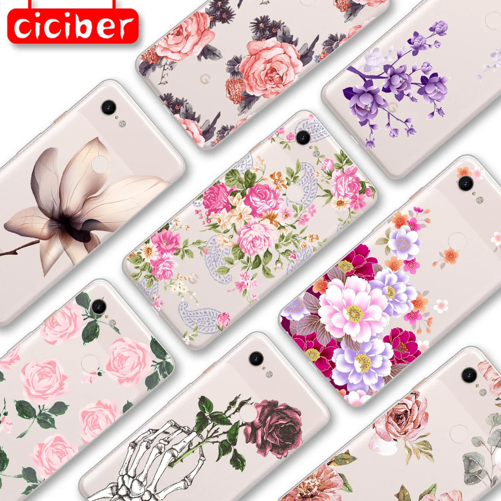

Pink Rose Flower Case For Google Pixel 4 5 3 2 XL Cover for Pixel 3a 4a XL 5G Soft Silicone TPU Luxury Shockproof Phone Fundas