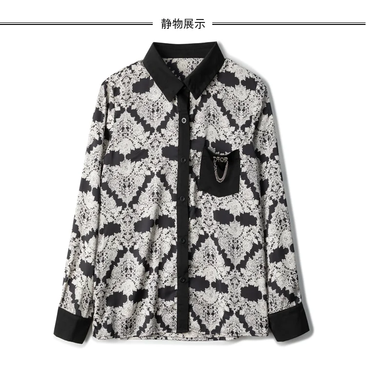 

Houthion Women's Blouse Long Sleeve Top Polo Collar Printing Chiffon Splicing Fashion Blouses Casual Summer 2021 New Shirt