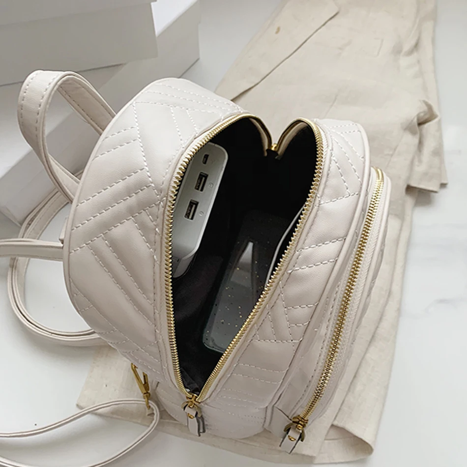 

Women's Quality PU Leather Luxury Design Backpack Waterproof School Bag for Teenager Student Solid Color Travel Crossbody Bags