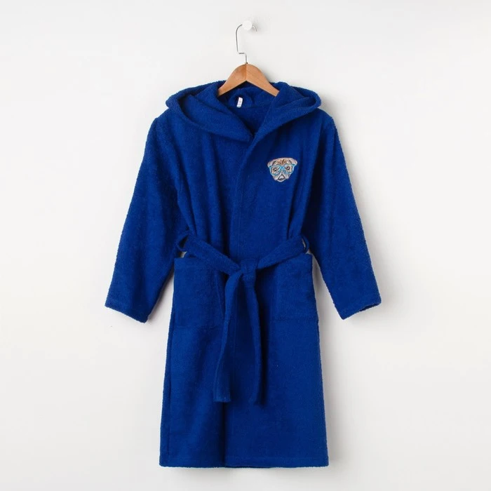 Халат махровый детский Стильный мопс размер 36 цвет синий 340 г/м² хл. 100% с AIRO|Халаты|