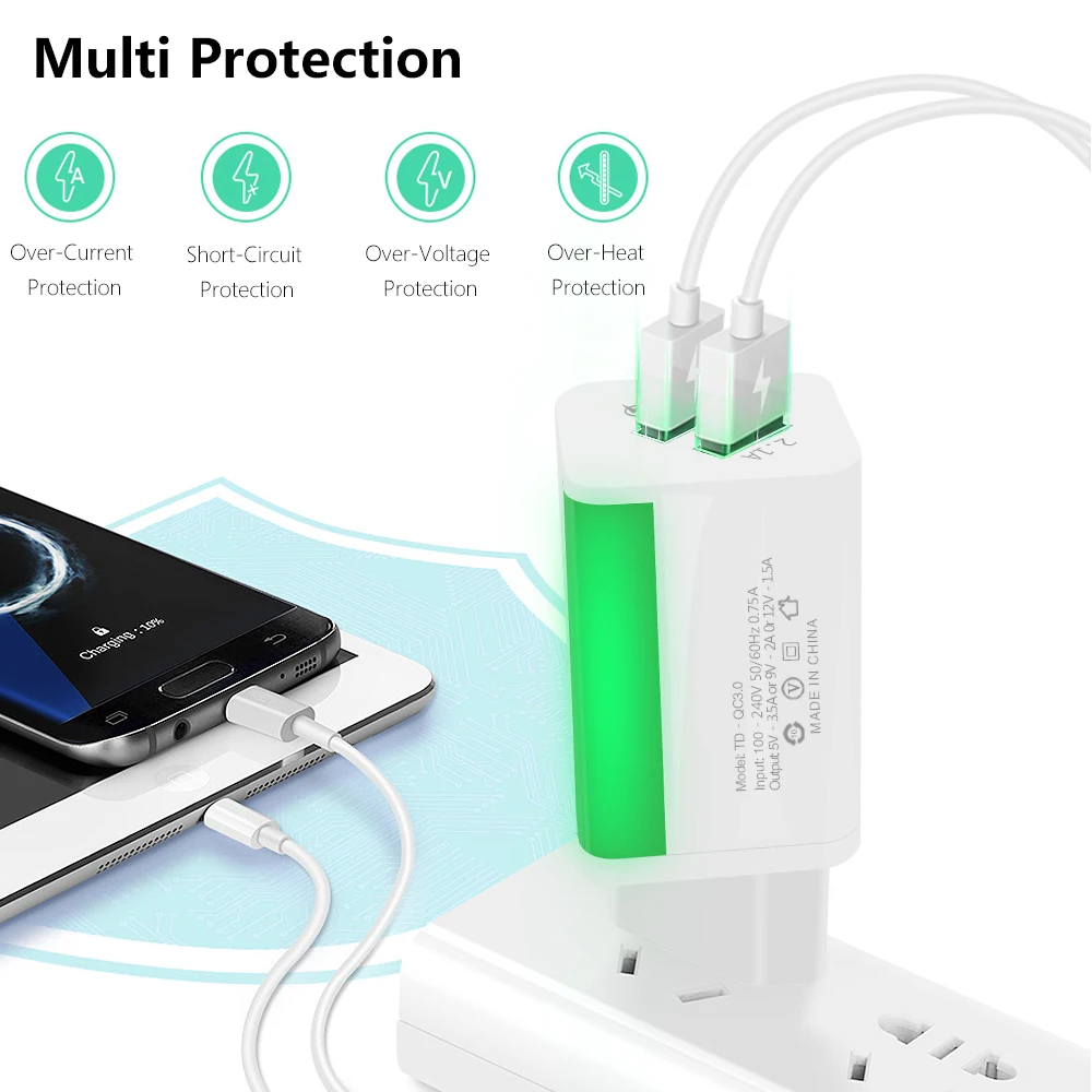 USB-Зарядное устройство Dual 2 порта штепсельная вилка европейского стандарта, 5 В/2A дорожный настенный адаптер Светодиодный светильник USB ЗУ для мобильного телефона для Xiaomi huawei samsung LG iphone