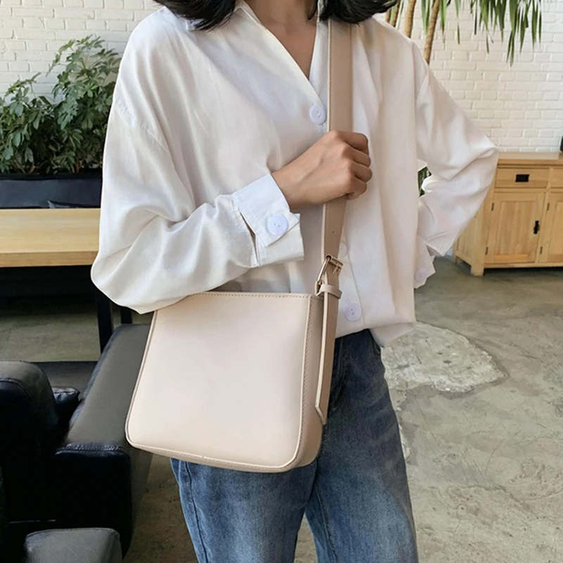 

ASDS-Fashion Solid Color Bucket Bag Elegant Large Capacity Square Bag Messenger Bag Shoulder Bag