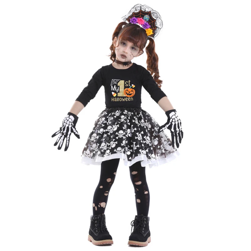 

Карнавал Хэллоуин девочка Тыква Ведьма костюм Призрак Кукла Ужас Череп Косплей маскарадное платье Вечерние