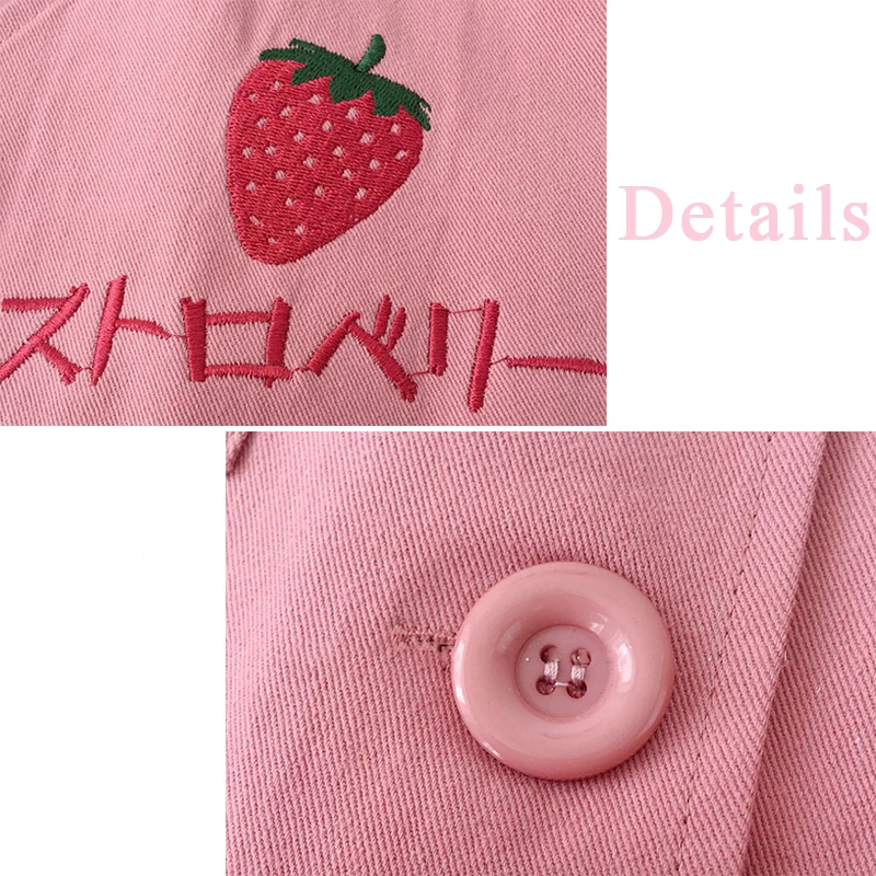 

Vests Women Sweet Japanese Style Cargo Strawberry Embroidery Ulzzang Fashion Kawaii Button Pockets for Womens Cute Soft Newest