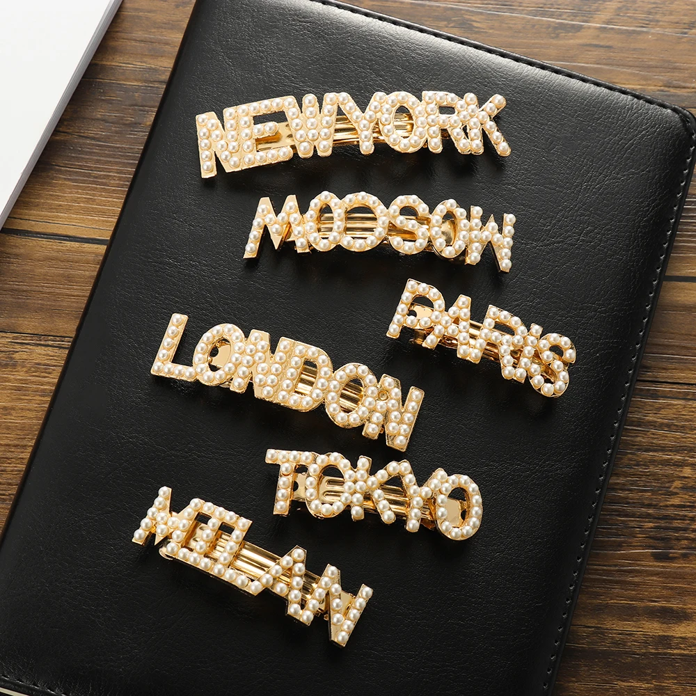 Новая мода жемчужные заколки для волос буквы с кристаллами шпилька Нью Йорк