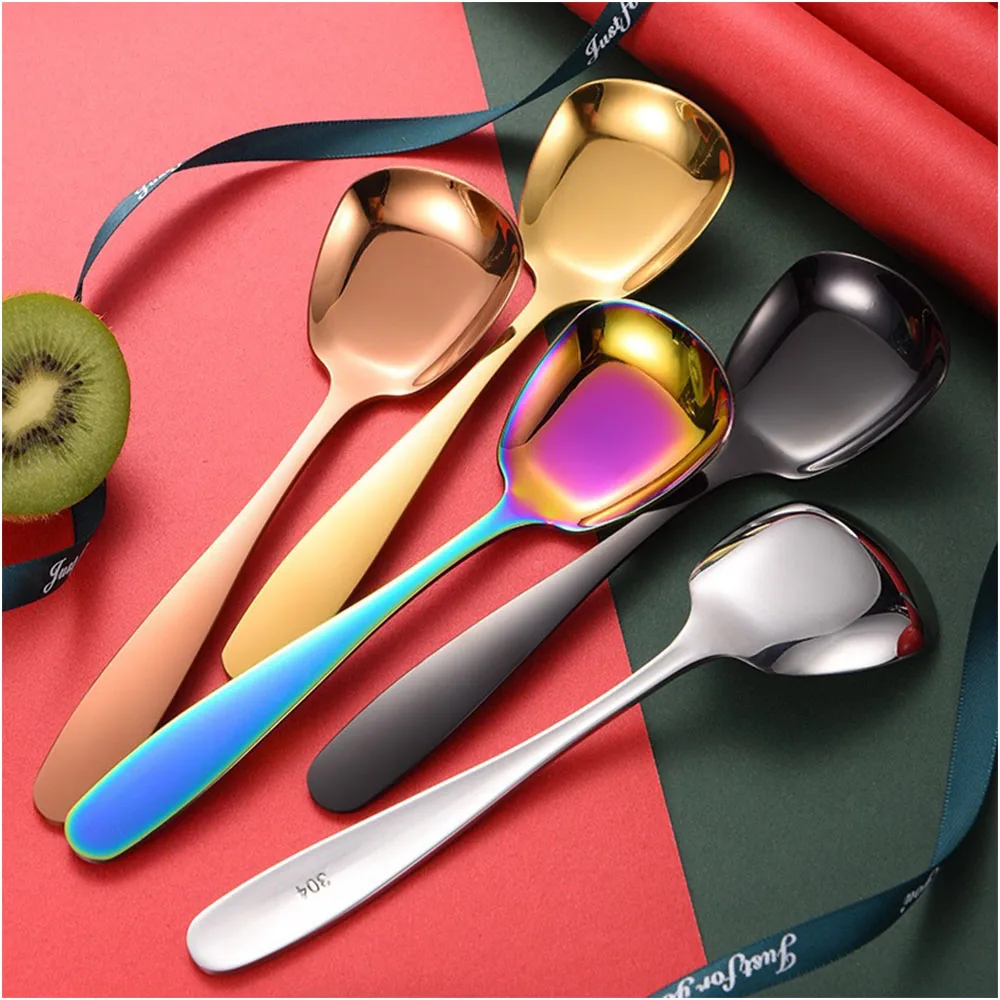 

Kitchen Drinking Spoon Stainless Steel Spoon 304 Spoon Titanium Plated Craft Kitchen Tool Household Thickening Spoon