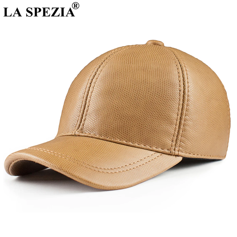 

LA SPEZIA Men Real Cowhide Leather Baseball Cap Genuine Cowskin Snapback Yellow Brown Royal Blue Black Adjustable Golf Dad Hat