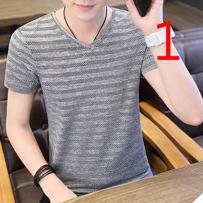 

Short-sleeved men's tide print 2019 men's t-shirt with collar top Slim cotton striped polo shirt tide brand dx