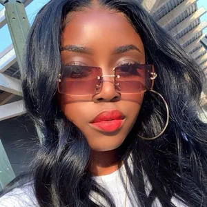 Солнцезащитные очки без оправы UV400 женские, Модные прямоугольные, винтажные дизайнерские, без оправы, 2020