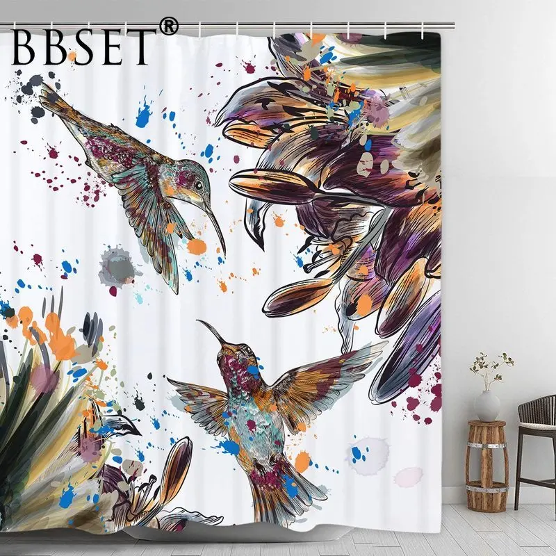 

Высокое качество, занавески для душа, акварельная птица, рисунок с чернилами, водонепроницаемый, многоразовый, Douchegordijn, декор для ванной ком...