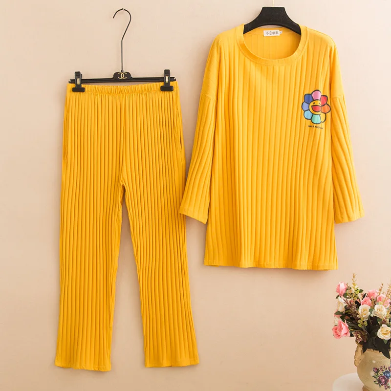 Пижама женская из двух предметов Трикотажная хлопковая ночная рубашка и брюки