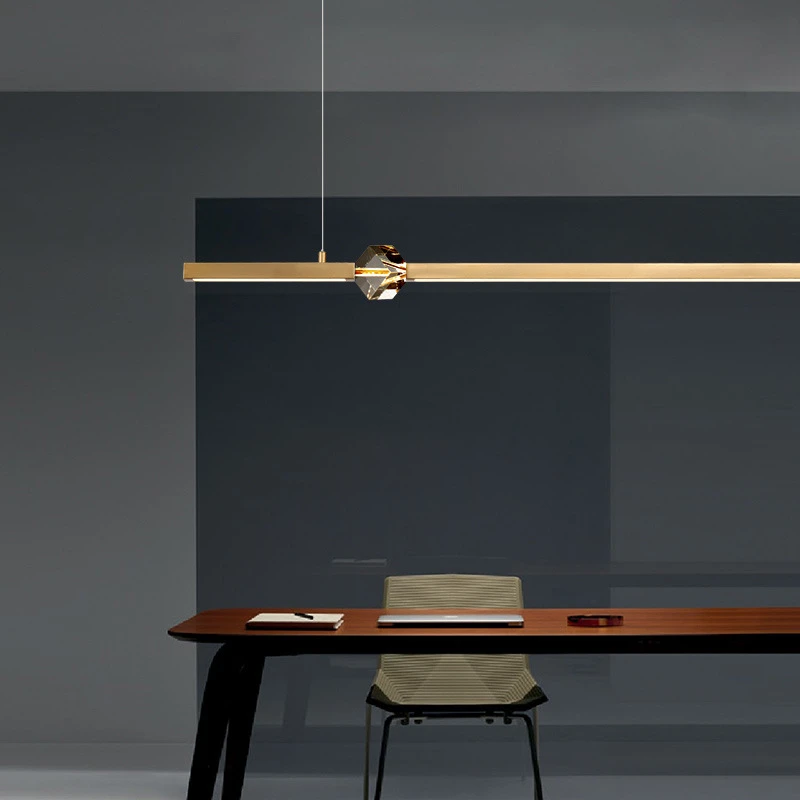 Goede Nordic Zwart/Gouden Lange Strip Led Kroonluchter Eetkamer Keuken Eiland Home Decor Lichten Bar Kantoor Crystal Opknoping Lamp